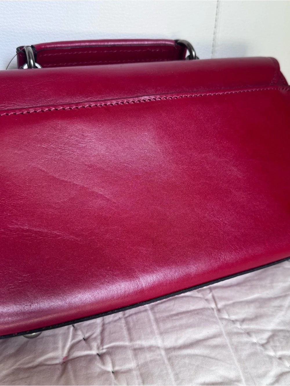 Patricia Nash Tooled Floral Leather Charrone Satchel in Berry Red